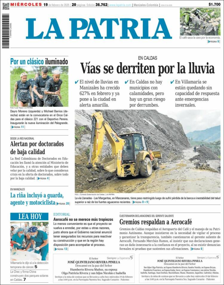 Portada de La Patria (Colombia)