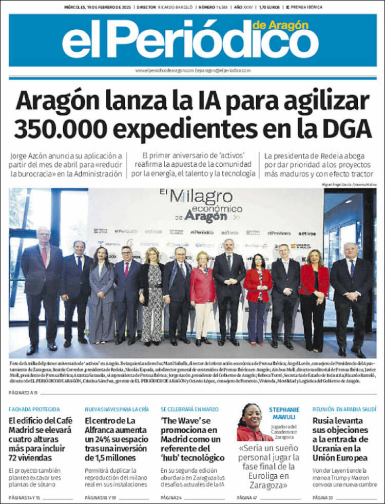 Portada de El Periódico de Aragón (España)