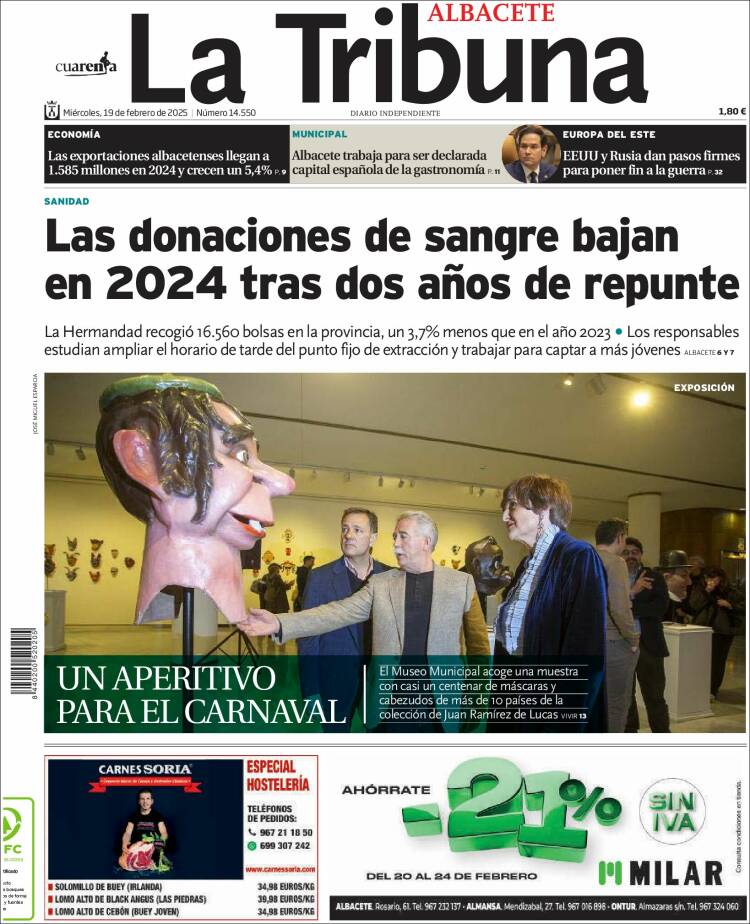 Portada de La Tribuna de Albacete (España)