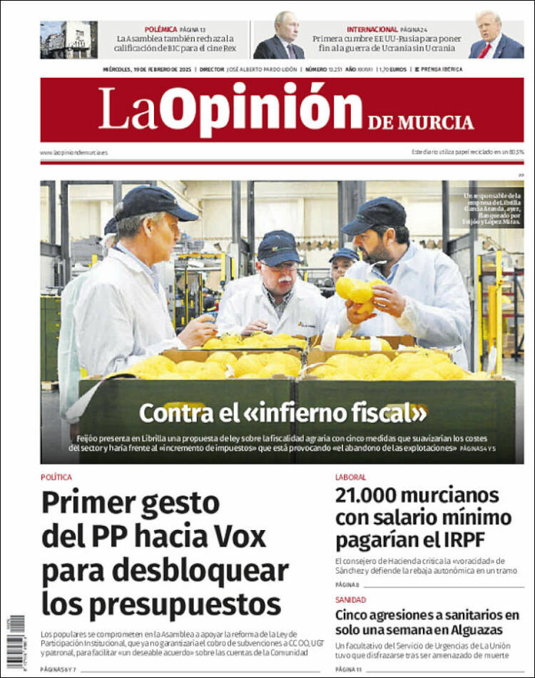 Portada de La Opinión de Murcia (Spain)