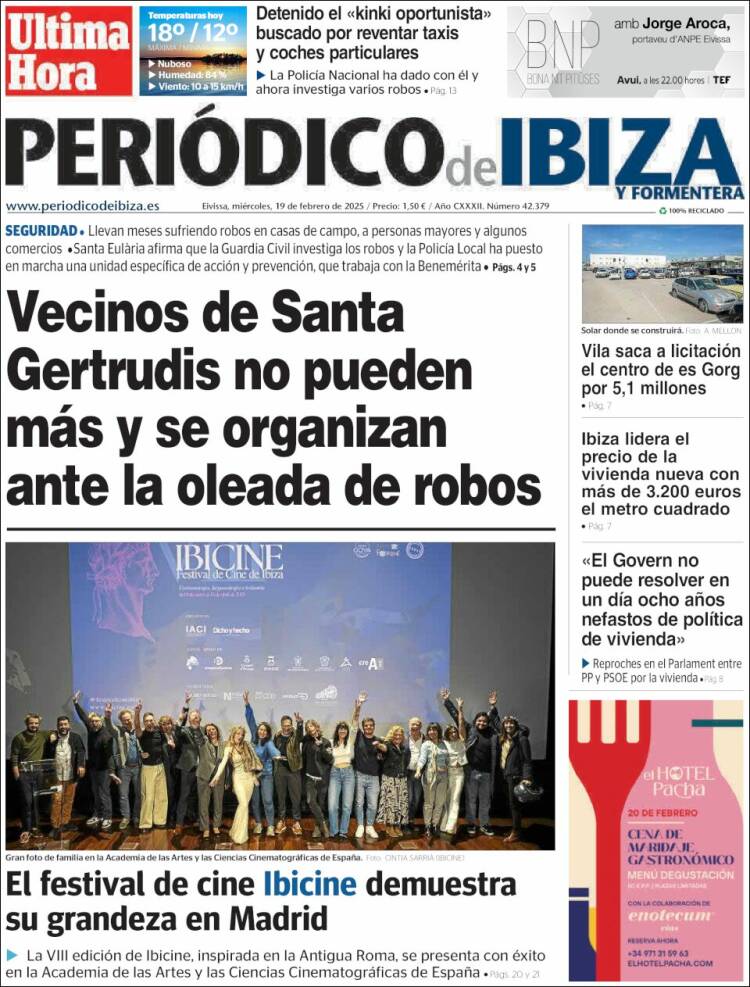 Portada de Periódico de Ibiza (España)