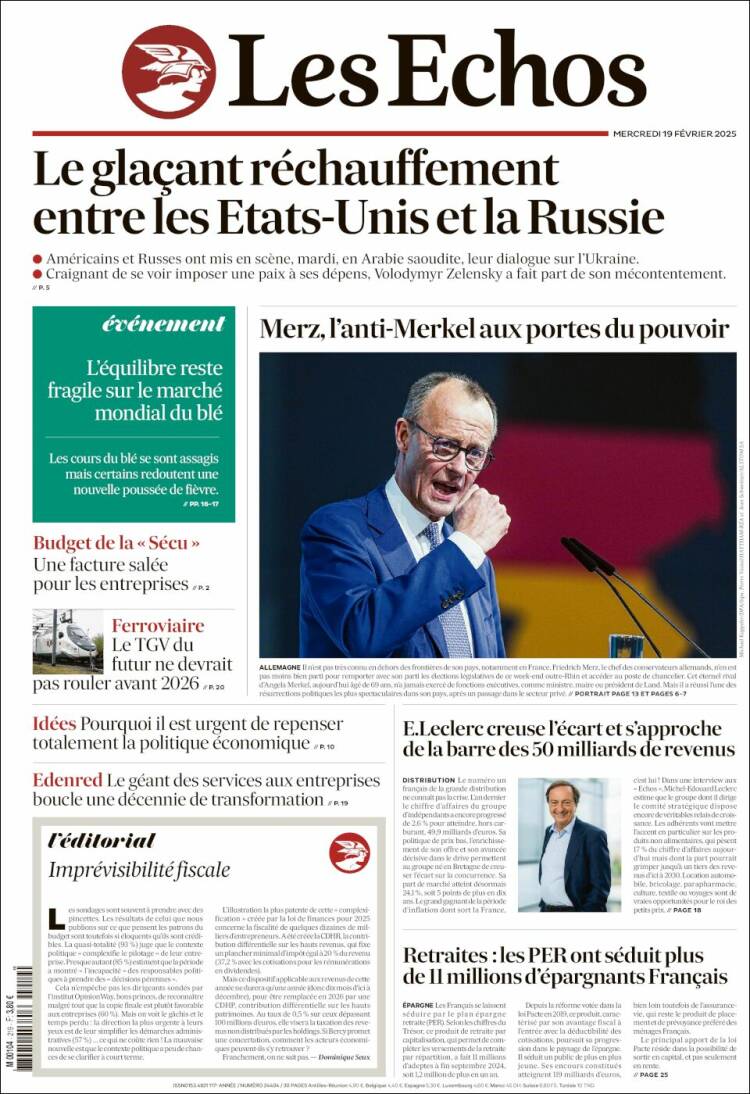 Portada de Les Echos (France)