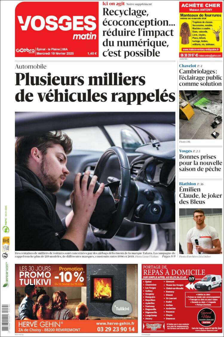 Portada de Vosges Matin (Francia)