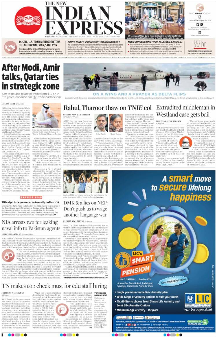 Portada de New Indian Express (India)