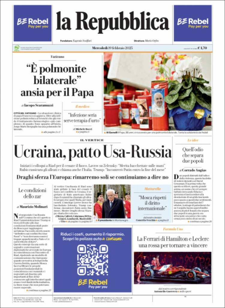 Portada de La Repubblica (Italy)