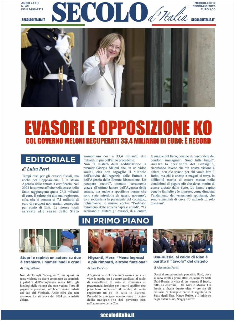 Portada de Secolo d'Italia (Italia)