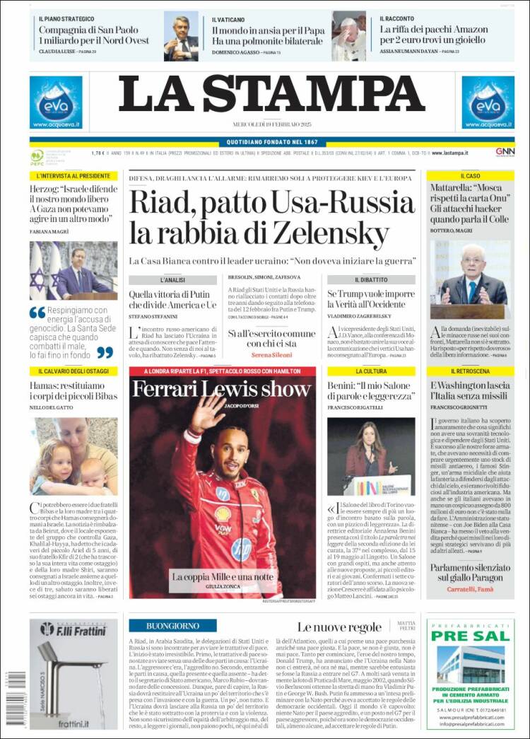 Portada de La Stampa (Italia)