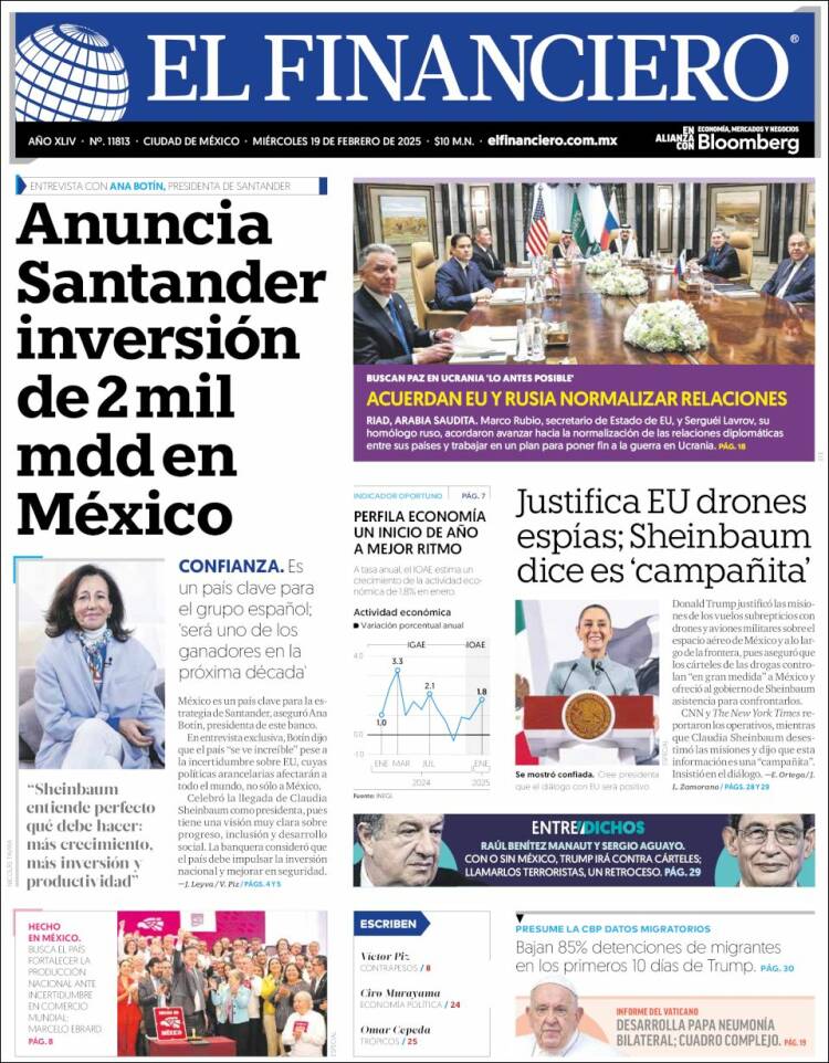 Portada de El Financiero (México)