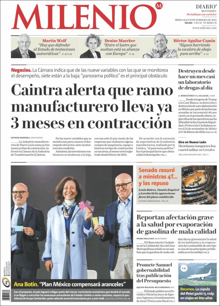 Portada de Milenio de Monterrey (Mexico)