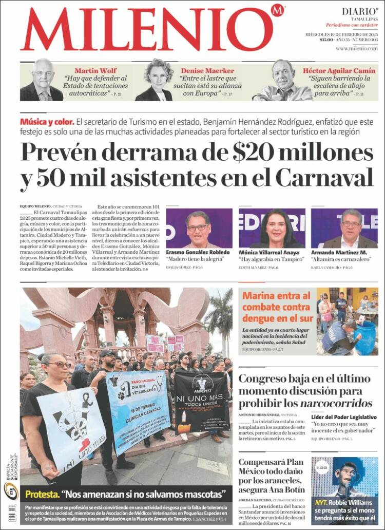 Portada de Milenio - Tamaulipas (México)