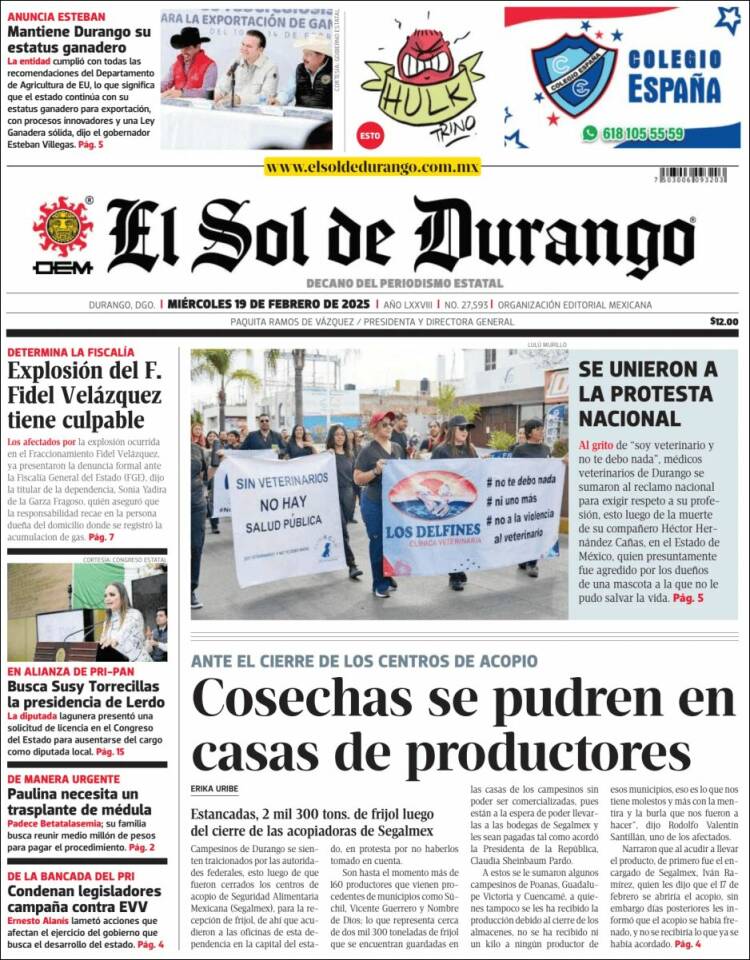 Portada de El Sol de Durango (México)