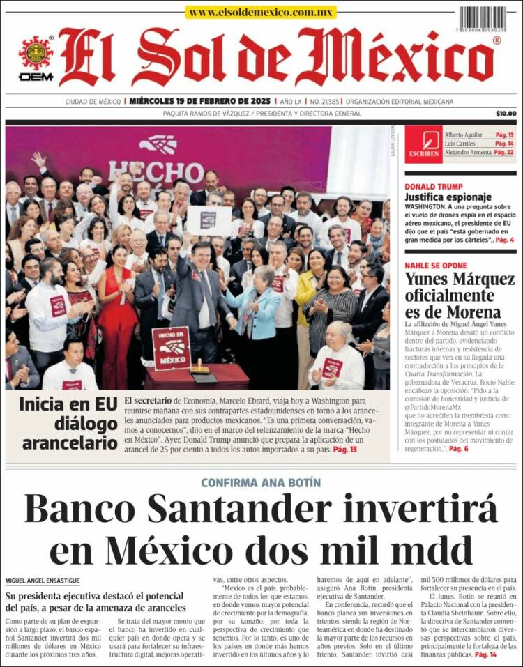 Portada de El Sol de México (México)