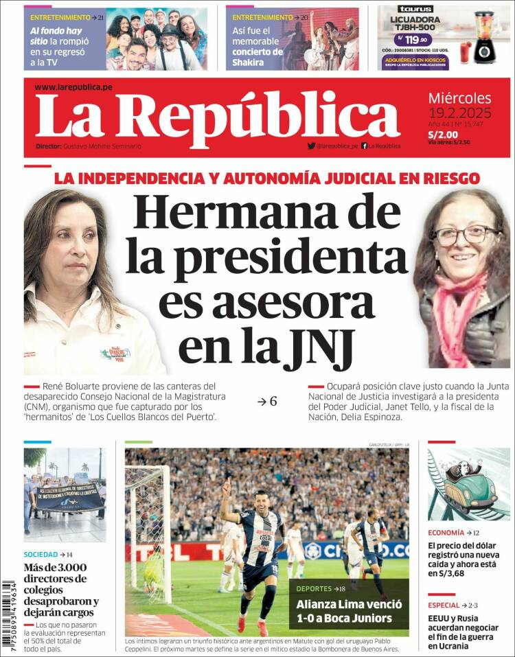 Portada de La Republica (Peru)