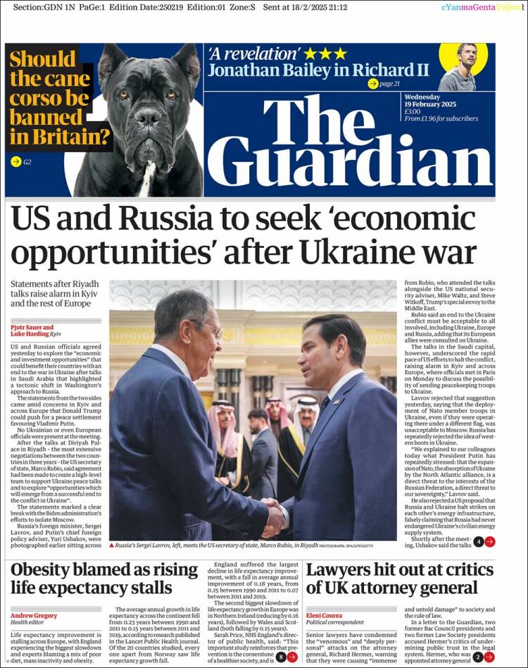 Portada de The Guardian (United Kingdom)