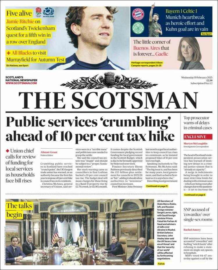 Portada de The Scotsman (Reino Unido)