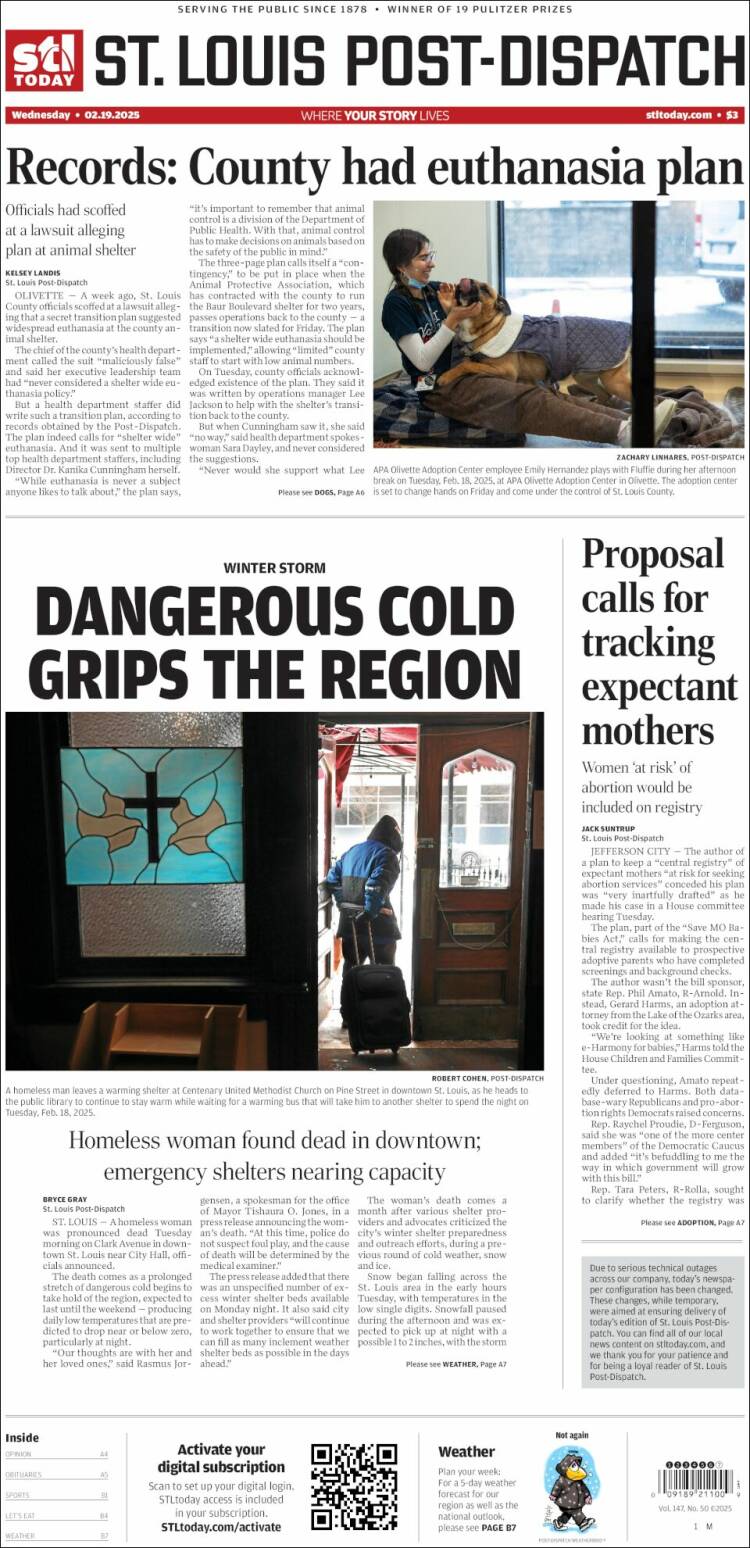 Portada de St. Louis Post-Dispatch (USA)