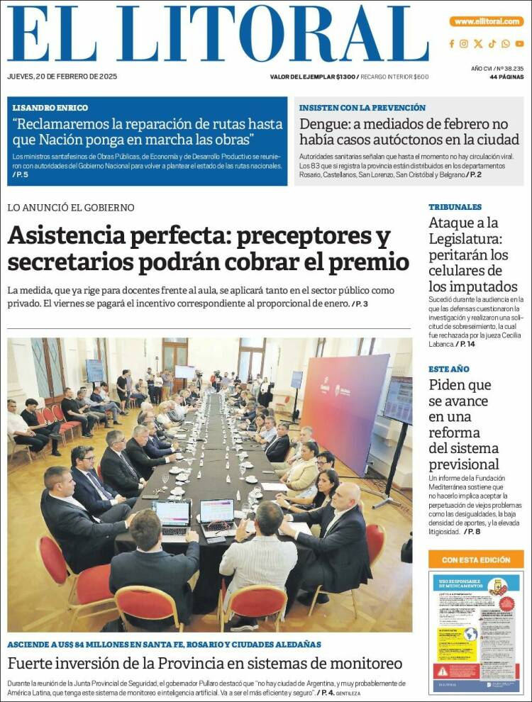 Portada de Diario El Litoral (Argentina)