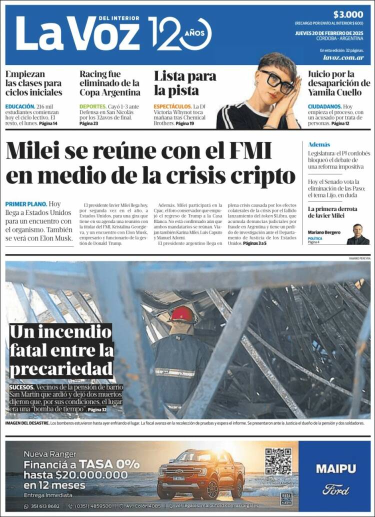 Portada de La Voz del Interior (Argentina)