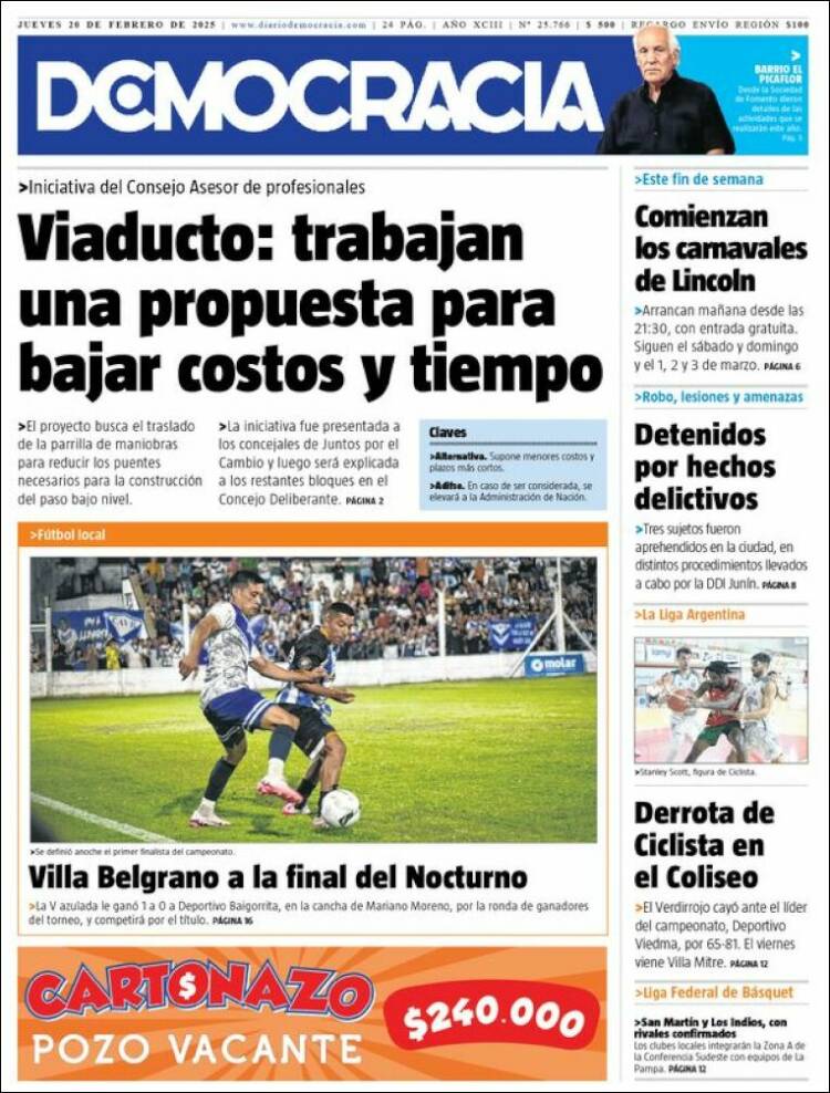 Portada de Diario Democracia (Argentina)