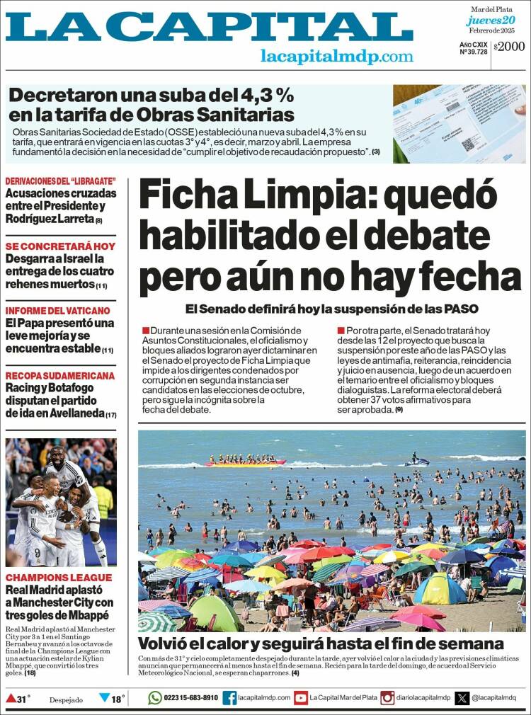 Portada de Diario La Capital - Mar del Plata (Argentina)