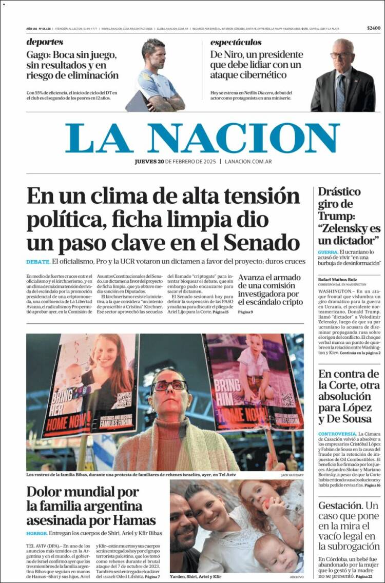 Portada de La Nación (Argentina)