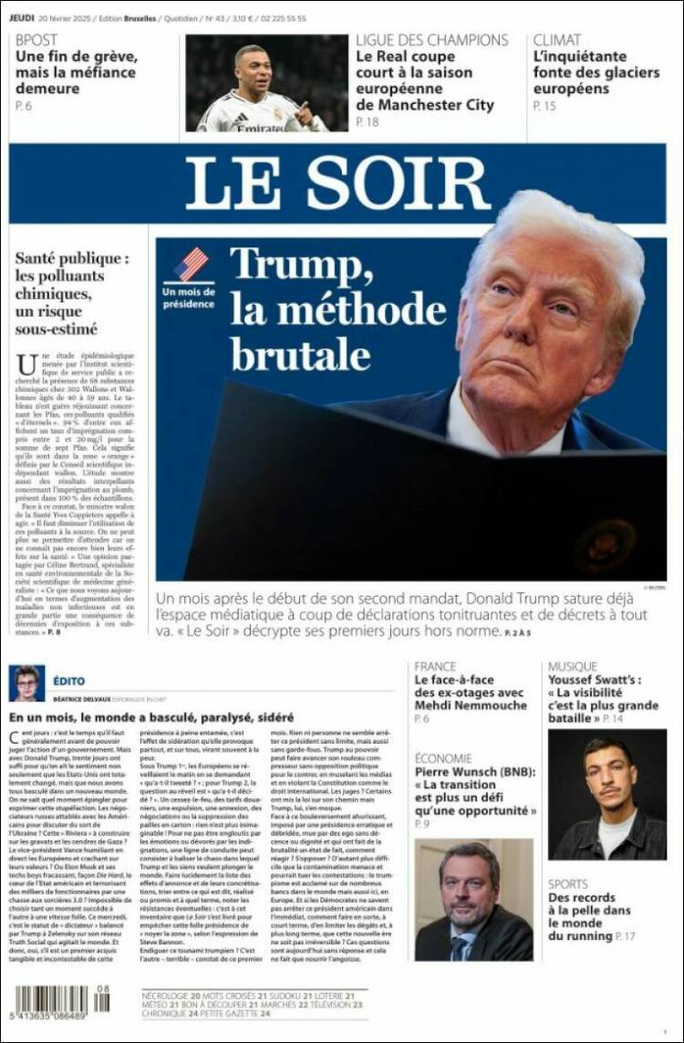 Portada de Le Soir (Belgium)