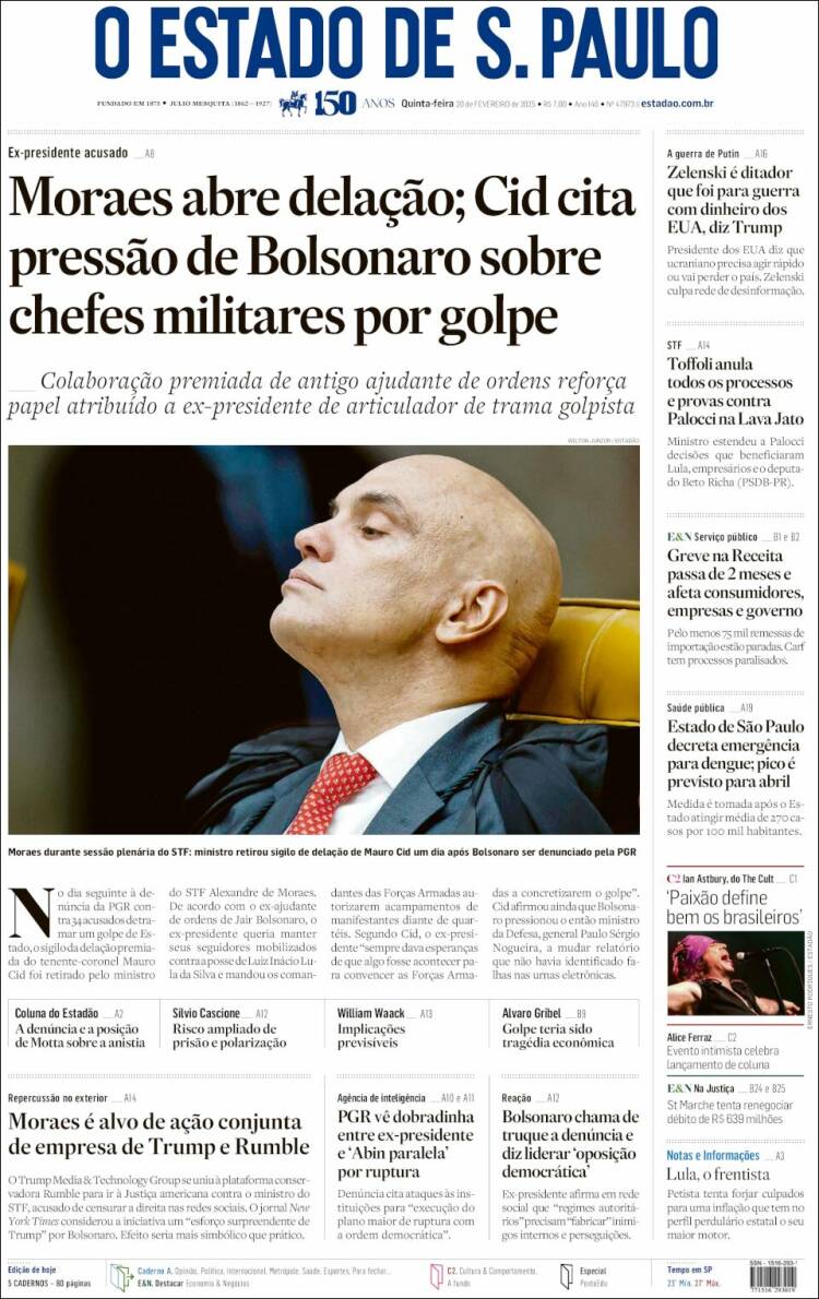 Portada de O Estado de São Paulo (Brasil)