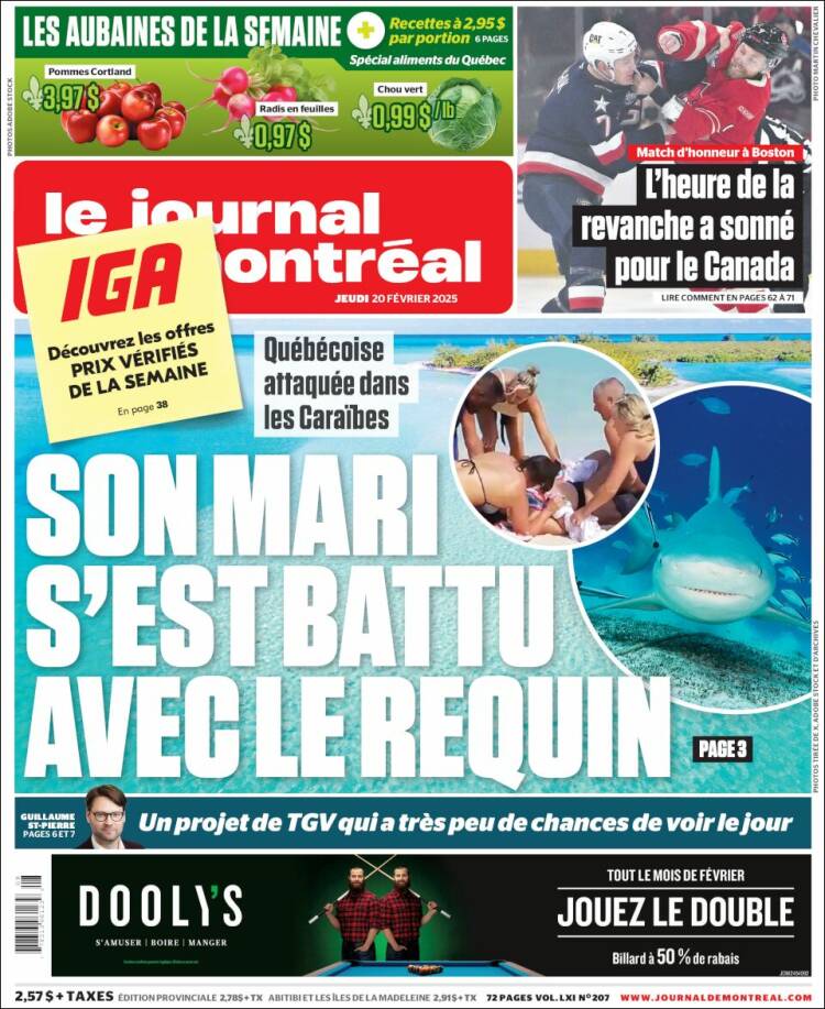 Portada de Le Journal de Montréal (Canadá)