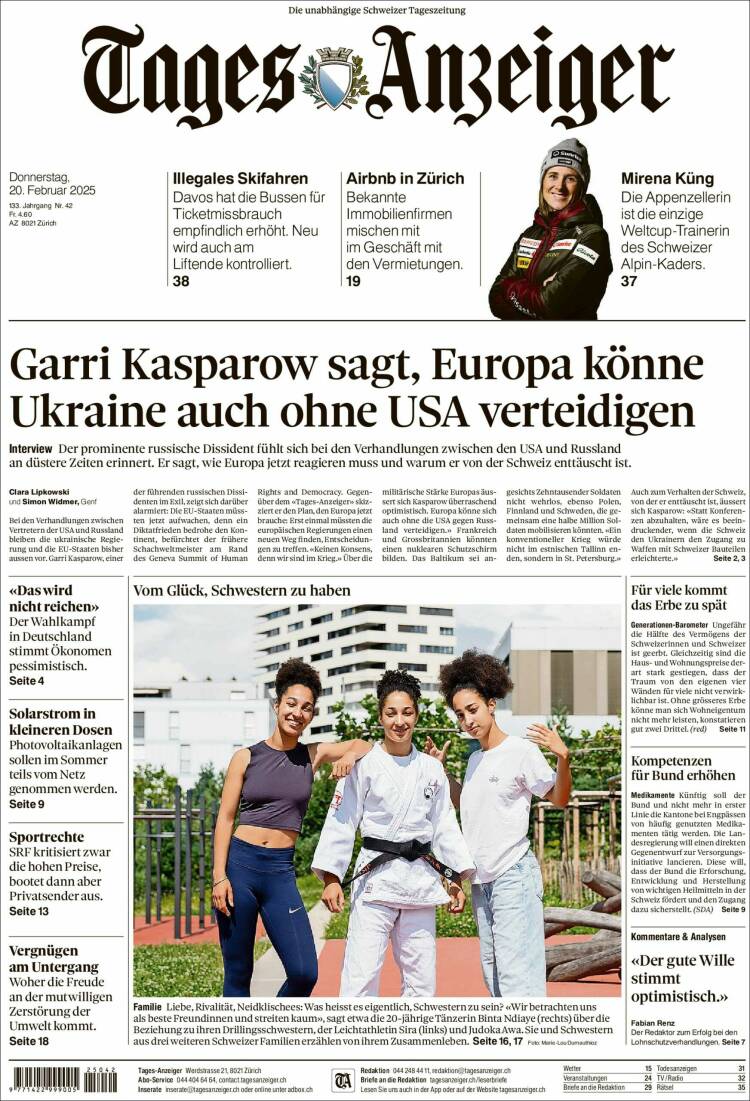 Portada de Tages-Anzeiger (Suiza)