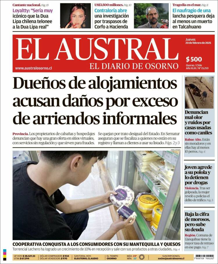 Portada de El Austral de Osorno (Chile)