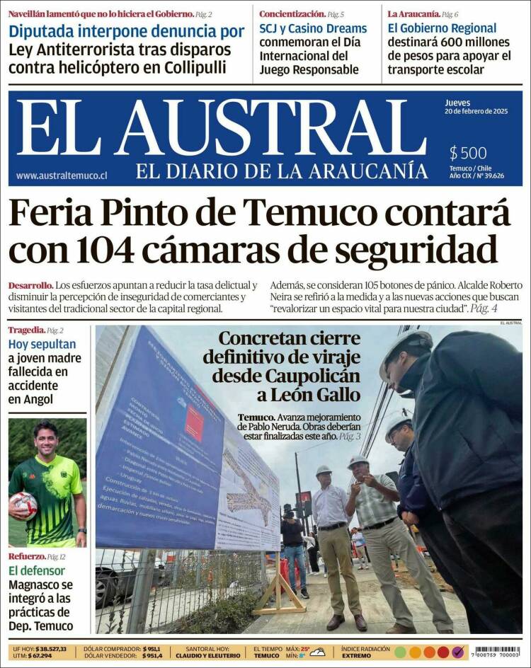 Portada de El Austral de Temuco (Chile)