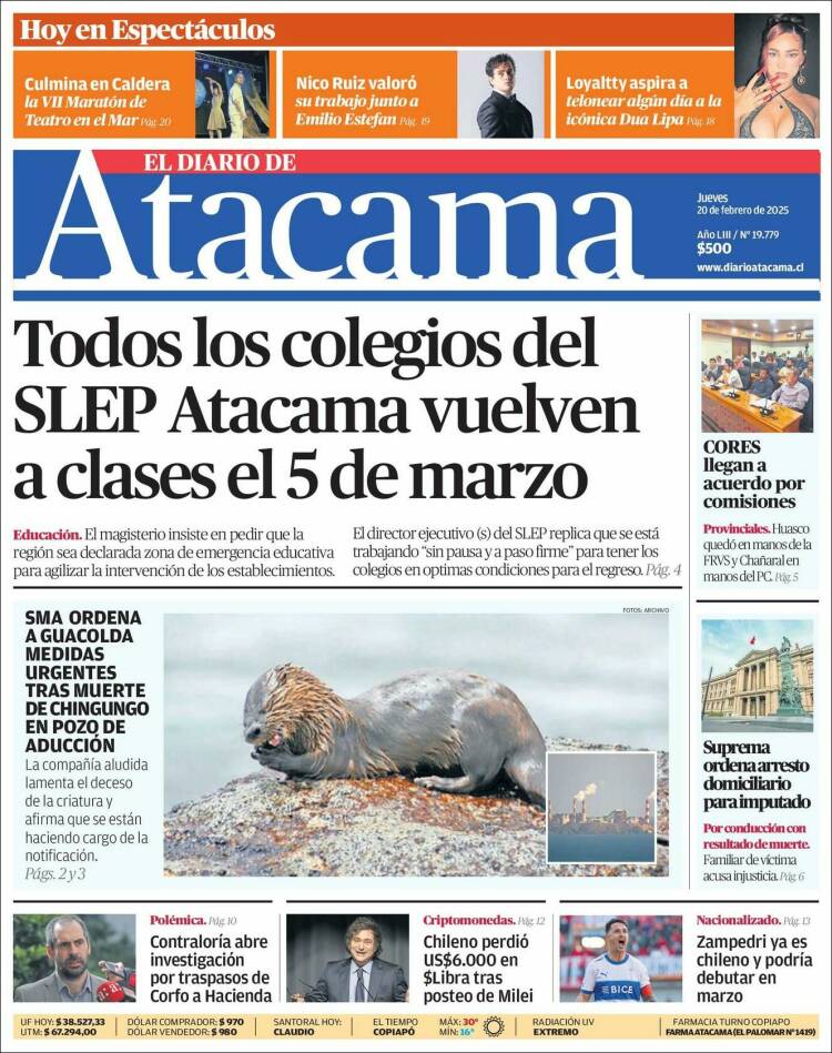 Portada de Diario de Atacama (Chile)