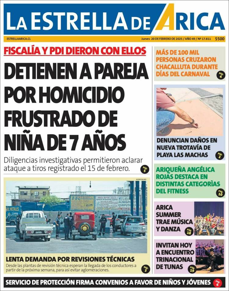 Portada de La Estrella de Arica (Chile)