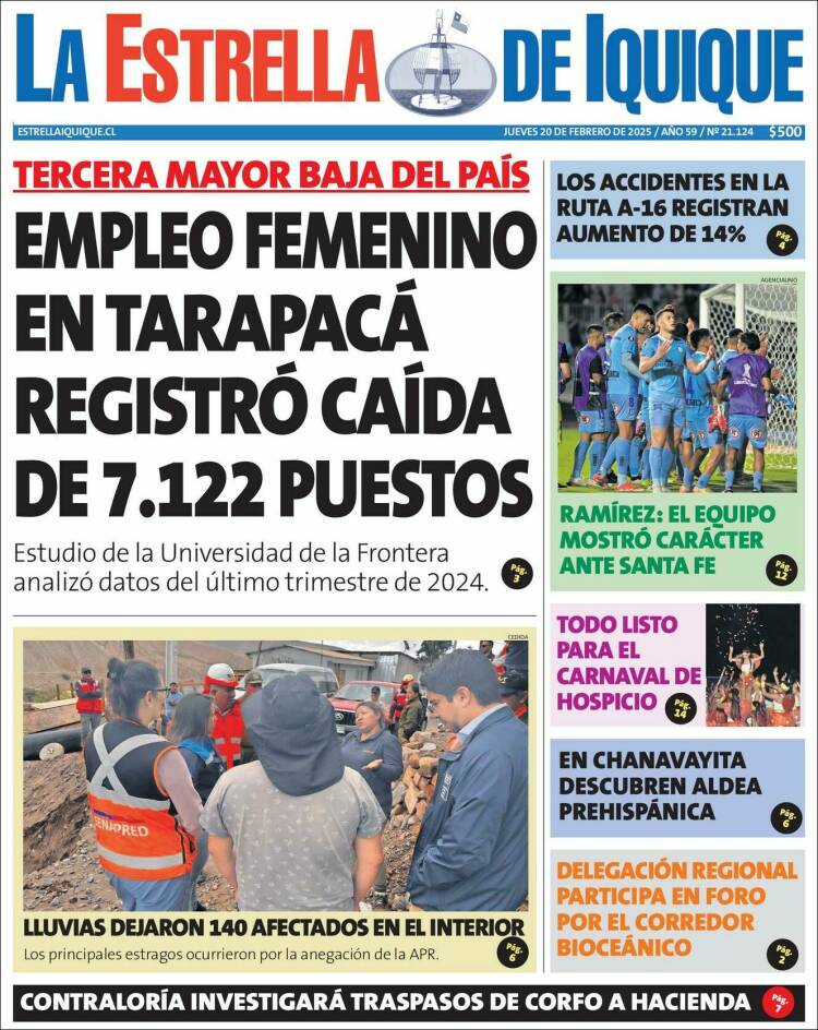 Portada de La Estrella de Iquique (Chile)