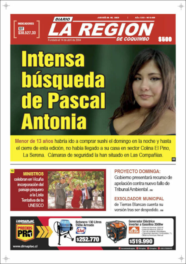 Portada de Diario La Región de Coquimbo (Chile)