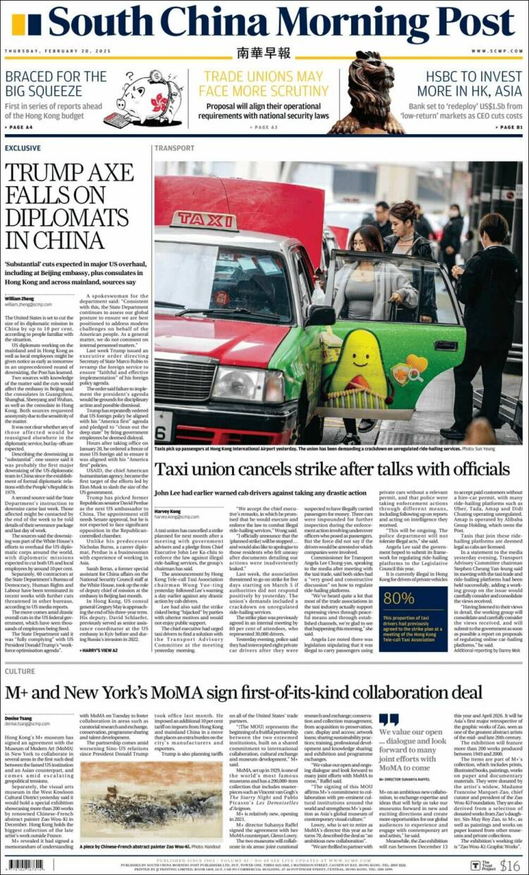 Portada de South China Morning Post (China)