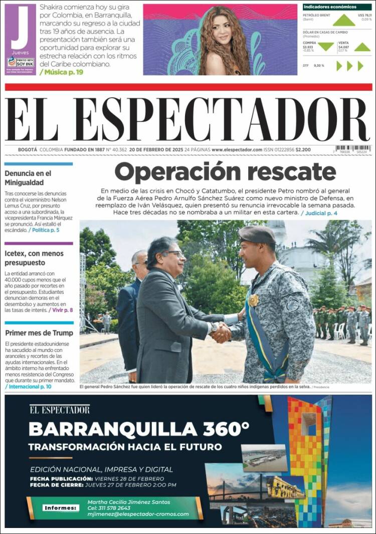 Portada de El Espectador (Colombia)