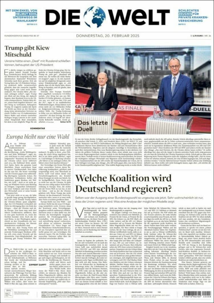 Portada de Die Welt (Germany)