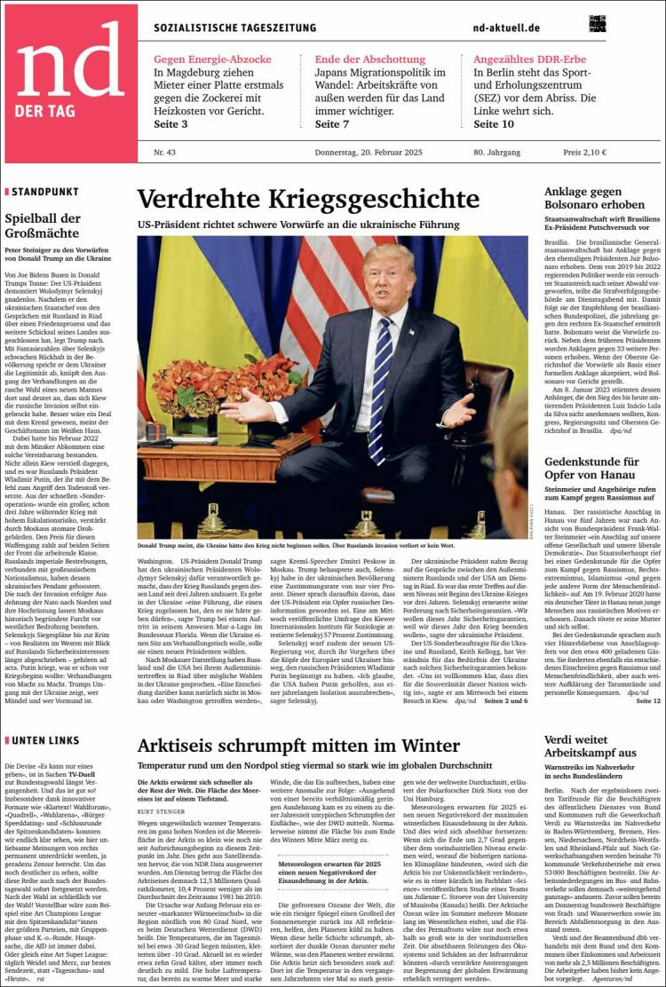 Portada de Neues Deutschland (Alemania)