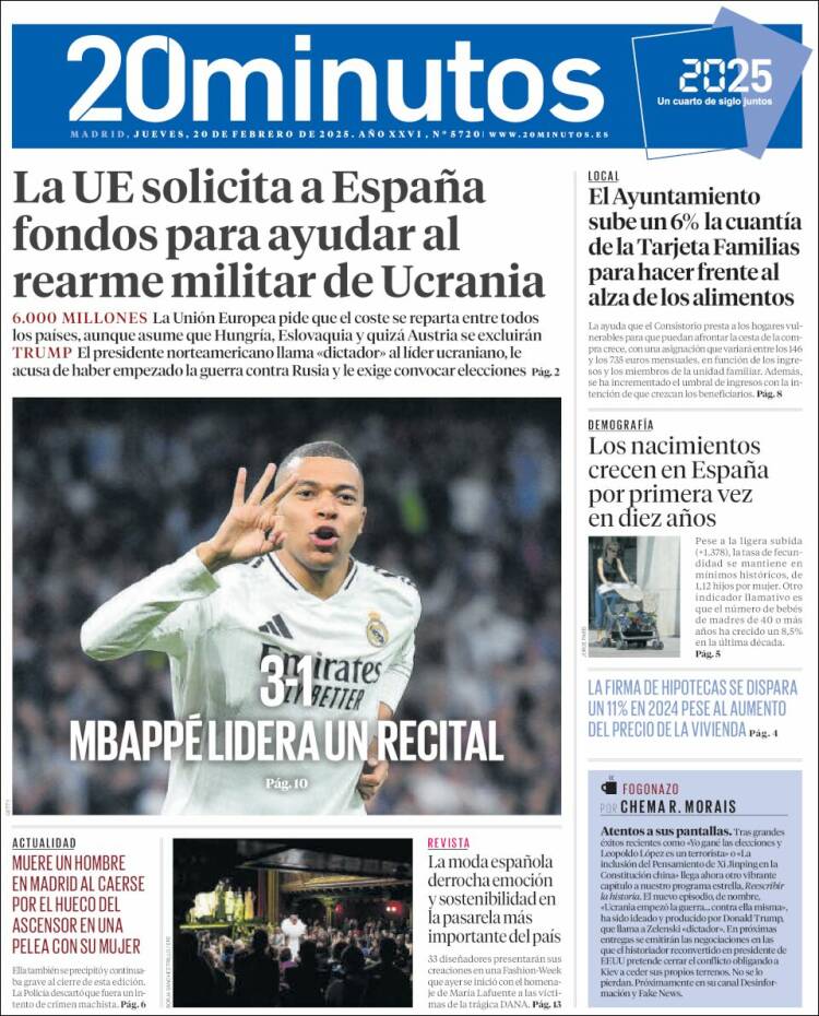 Portada de 20 Minutos - Madrid (España)