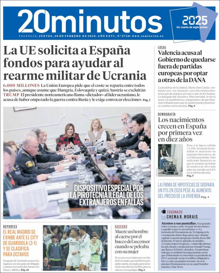 Portada de 20 Minutos - Valencia (España)