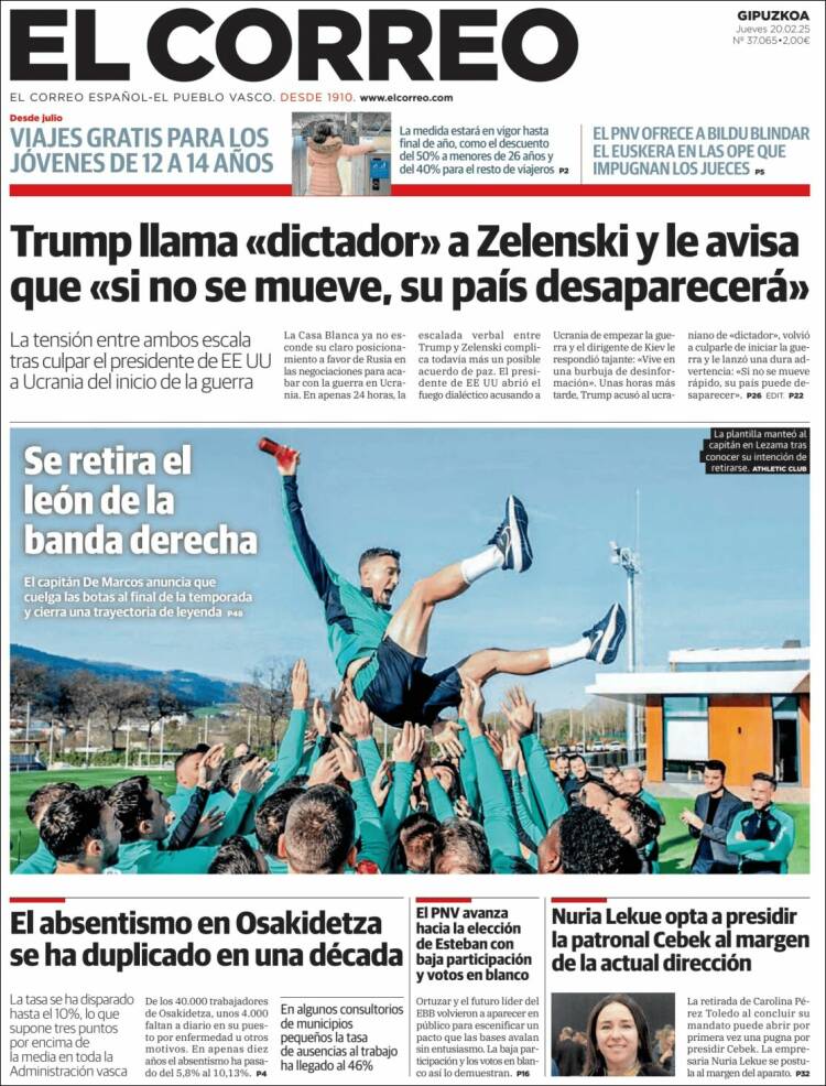 Portada de El Correo - Guipuzcoa (España)