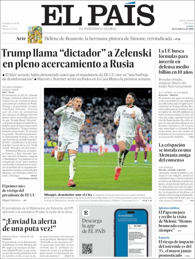 Portada de El País (España)