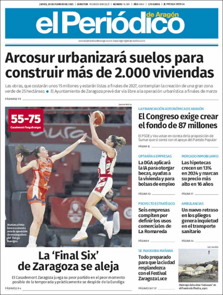 Portada de El Periódico de Aragón (España)