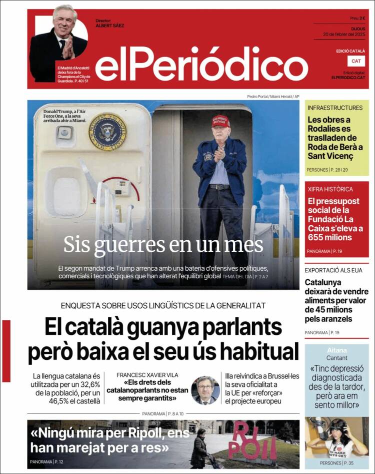 Portada de El Periódico de Catalunya (España)