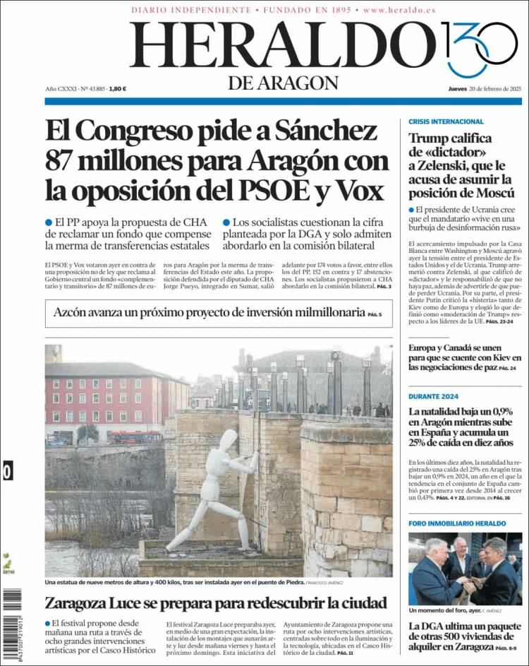 Portada de Heraldo de Aragón (Spain)