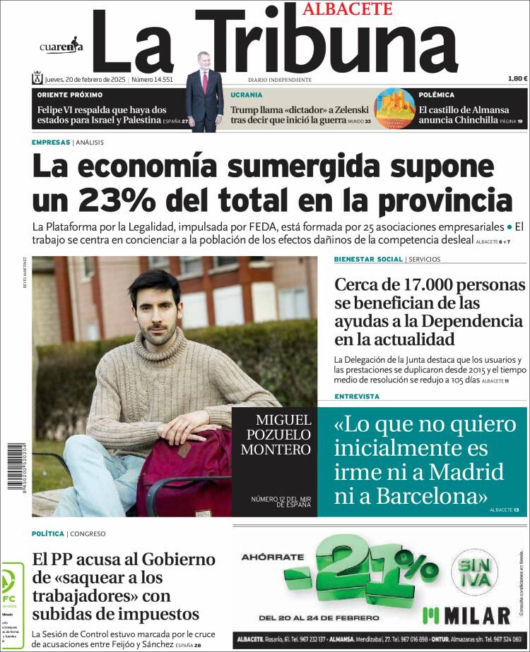 Portada de La Tribuna de Albacete (Spain)