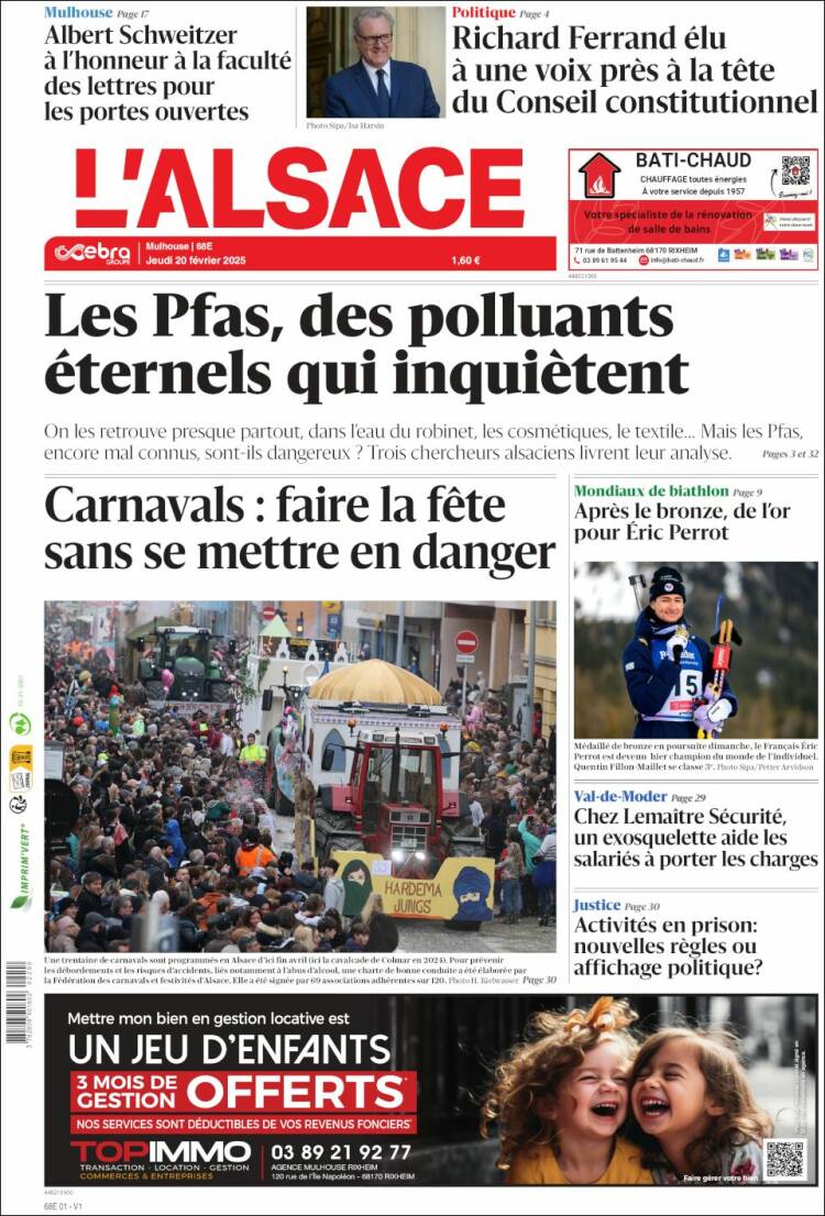 Portada de Journal L'Alsace (Francia)