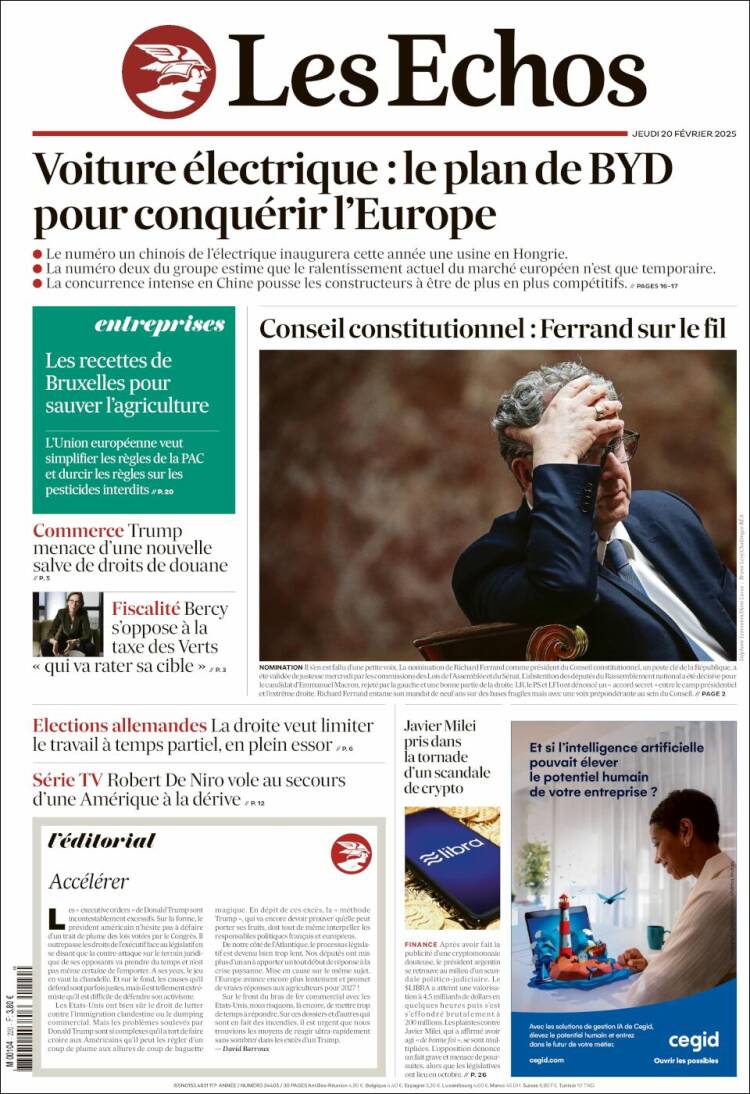 Portada de Les Echos (Francia)