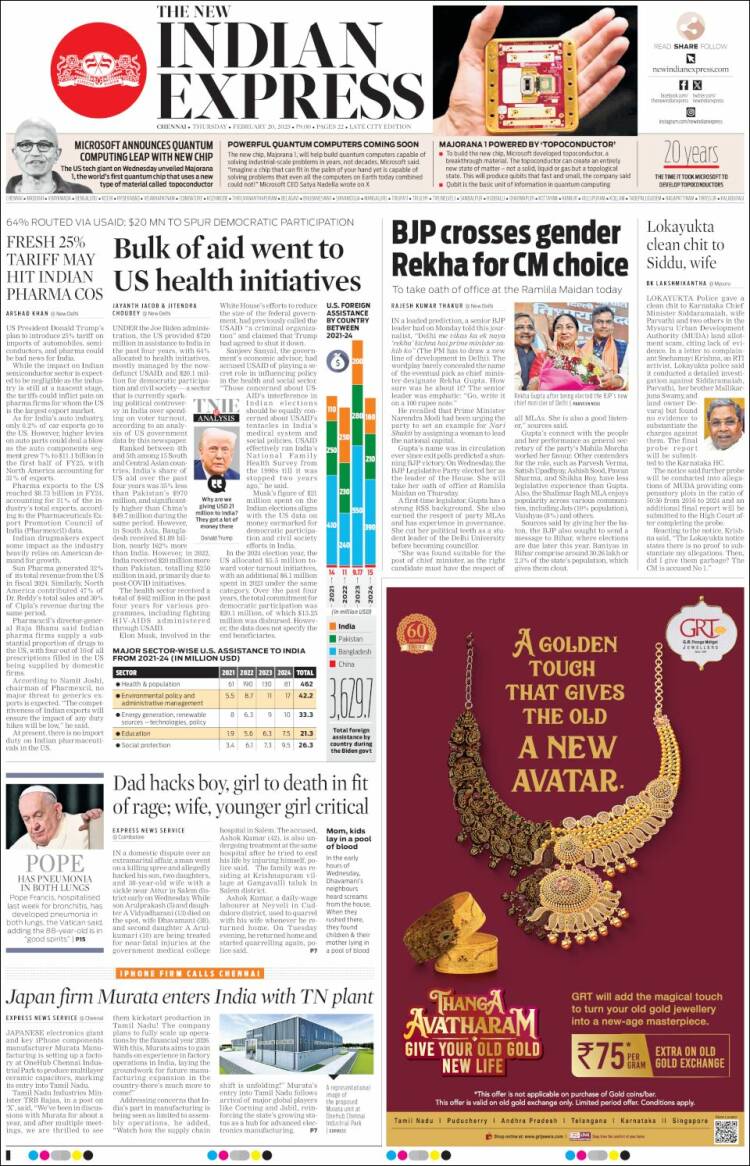 Portada de New Indian Express (India)